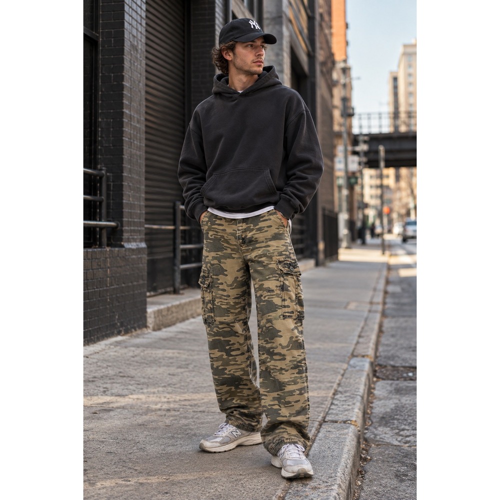 Steve & Barry's Mens Camo Cargo Pants 33x30 Canvas Cotton Frayed Utility Camo